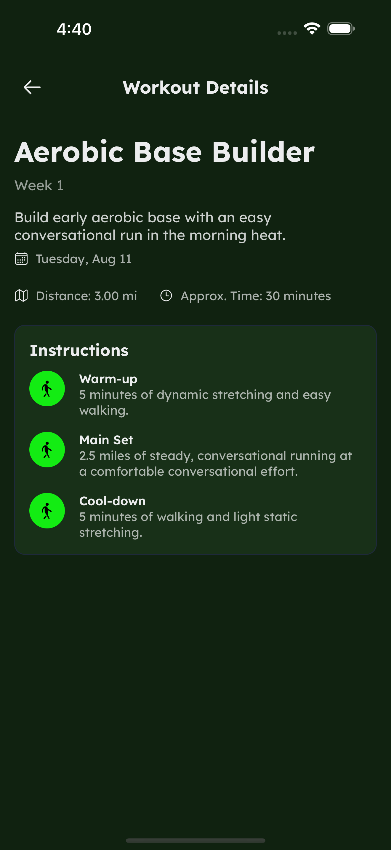 Structured daily workout details